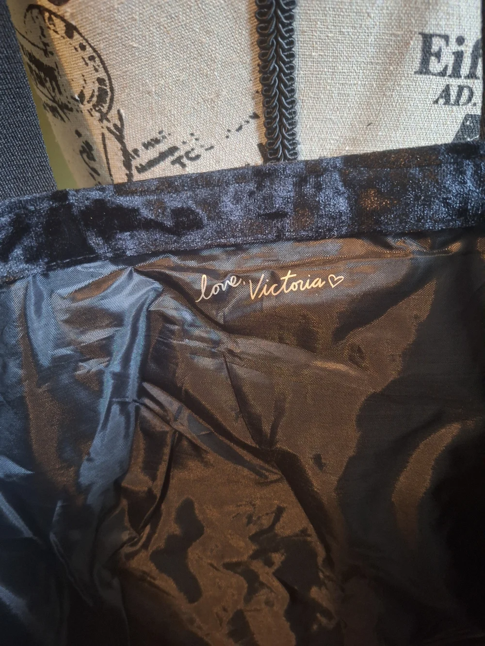 Victoria's Secret Black Quilted Velour Tote Bag